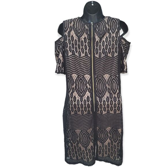 Sharagano Lace Cold Shoulder Lace Sheath Dress Size 8 - Picture 3 of 3